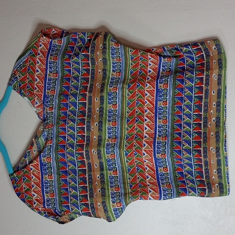 Poetry Colorful light weight open back summer boho top art to wear size M